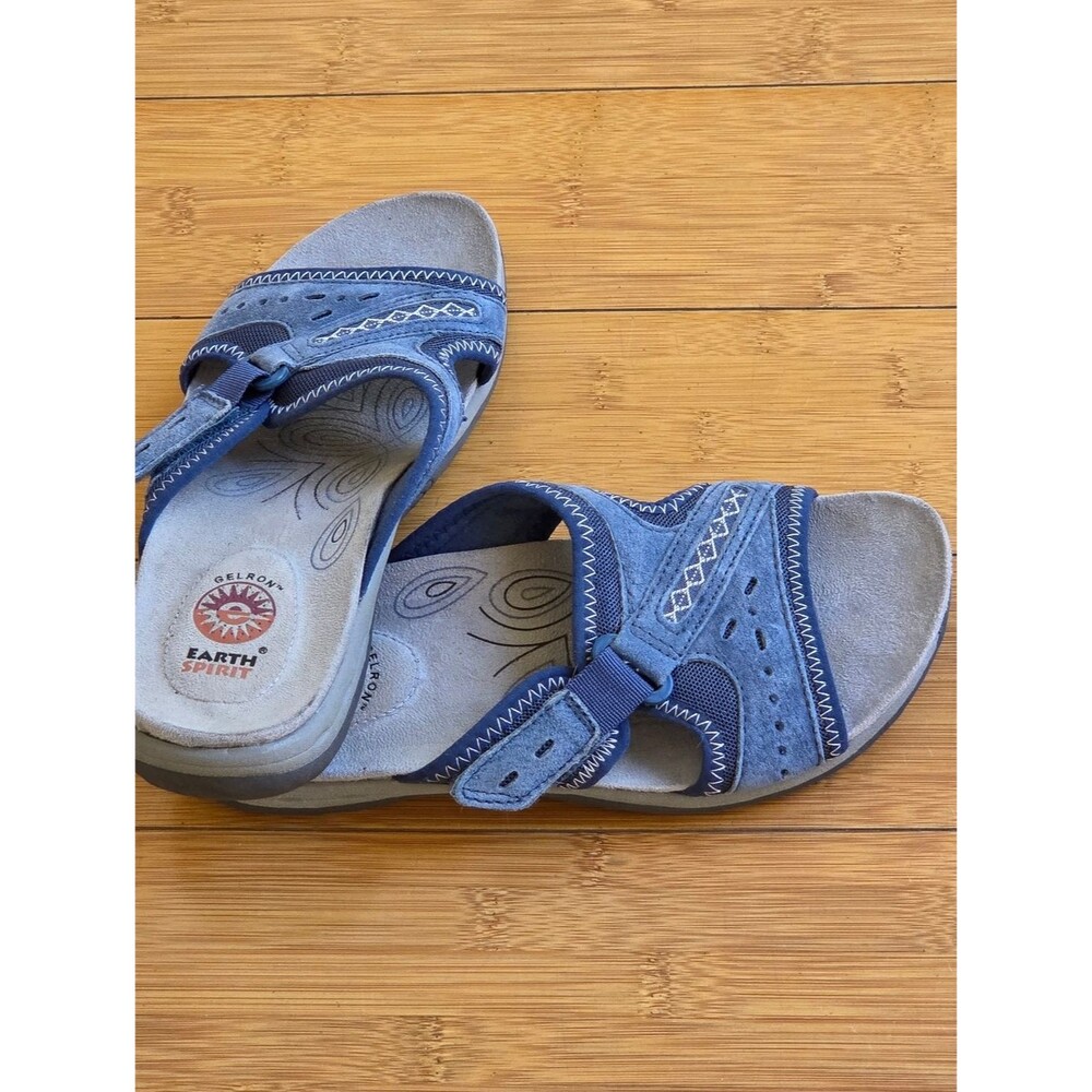 Earth Spirit Comfort Sandals Blue Leather Slides Gelron Cushion 7 - Picture 3 of 15